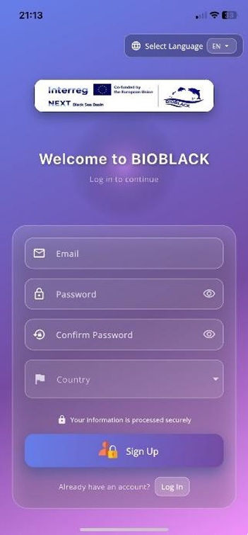 Registration screen