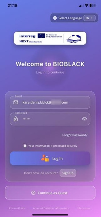 Registered user login