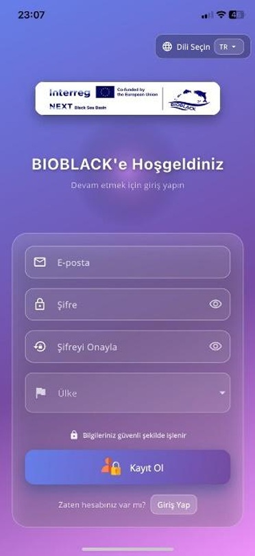 Registration screen